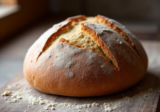 Pan de masa madre artesanal recién horneado