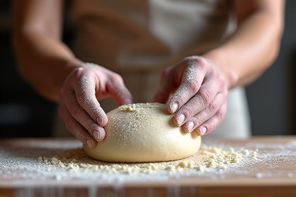 Manos artesanas trabajando la masa natural