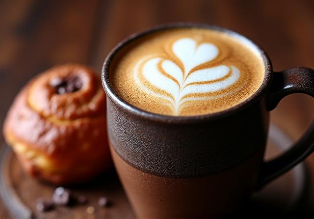 Cappuccino con espuma densa y una napolitana de chocolate