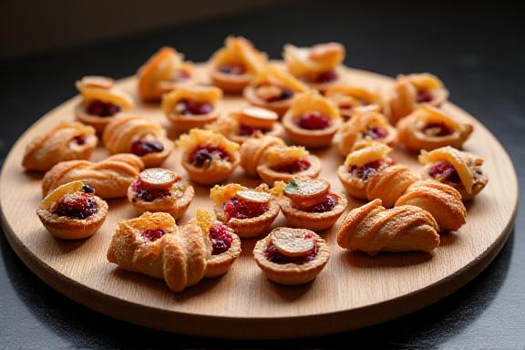 Bandeja de catering con mini cruasanes y dulces