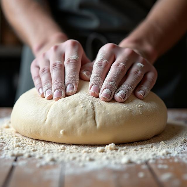 Panadero trabajando la masa artesanalmente
